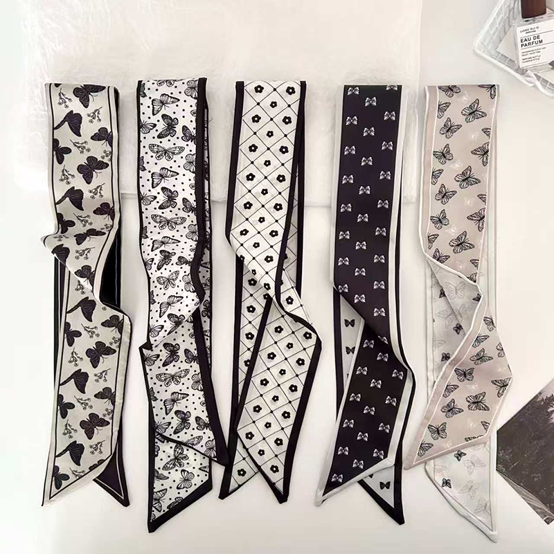 Luxury Skincare Headband - ผ้าพันคอไหมขนาดเล็ก ลายผีเสื้อ สำหรับผู้หญิง ใช้เป็นที่คาดผม ผ้าพันคอคล้องคอ หรือผ้าพันคอสำหรับกระเป๋าแบรนด์หรู