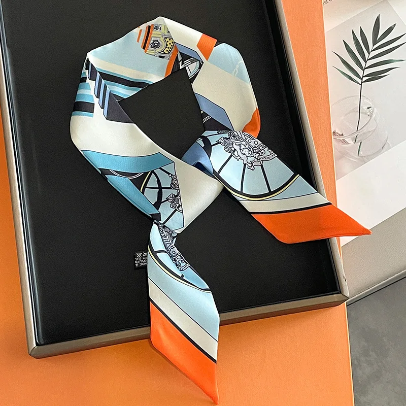 Luxury Skincare Headband - แบรนด์หรูพิมพ์สายคล้องกระเป๋าผ้าพันคอผู้หญิงผ้าไหมขนาดเล็กผ้าพันคอยาวกระเป๋าอุปกรณ์เสริมริบบิ้น