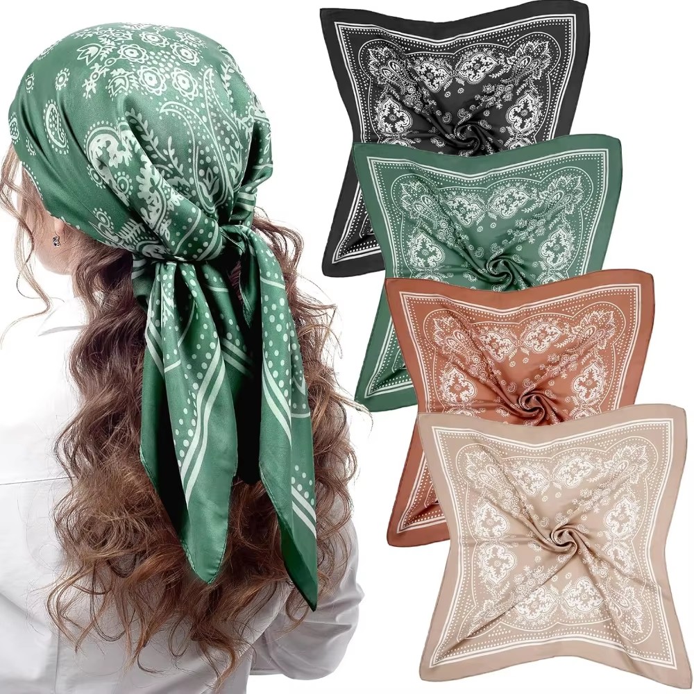 Luxury Skincare Headband - ผ้าพันคอไหมพิมพ์ลายเพสลีย์สี่เหลี่ยม แบรนด์หรู สำหรับผู้หญิง ผ้าซาติน ผ้าผูกผม ผ้าพันคอเนคไทเนื้อนุ่ม